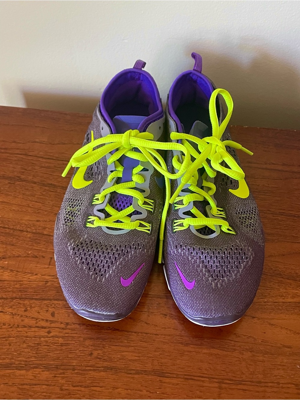 Nike Women's Purple Athletic Running Shoes with Neon Yellow Accents